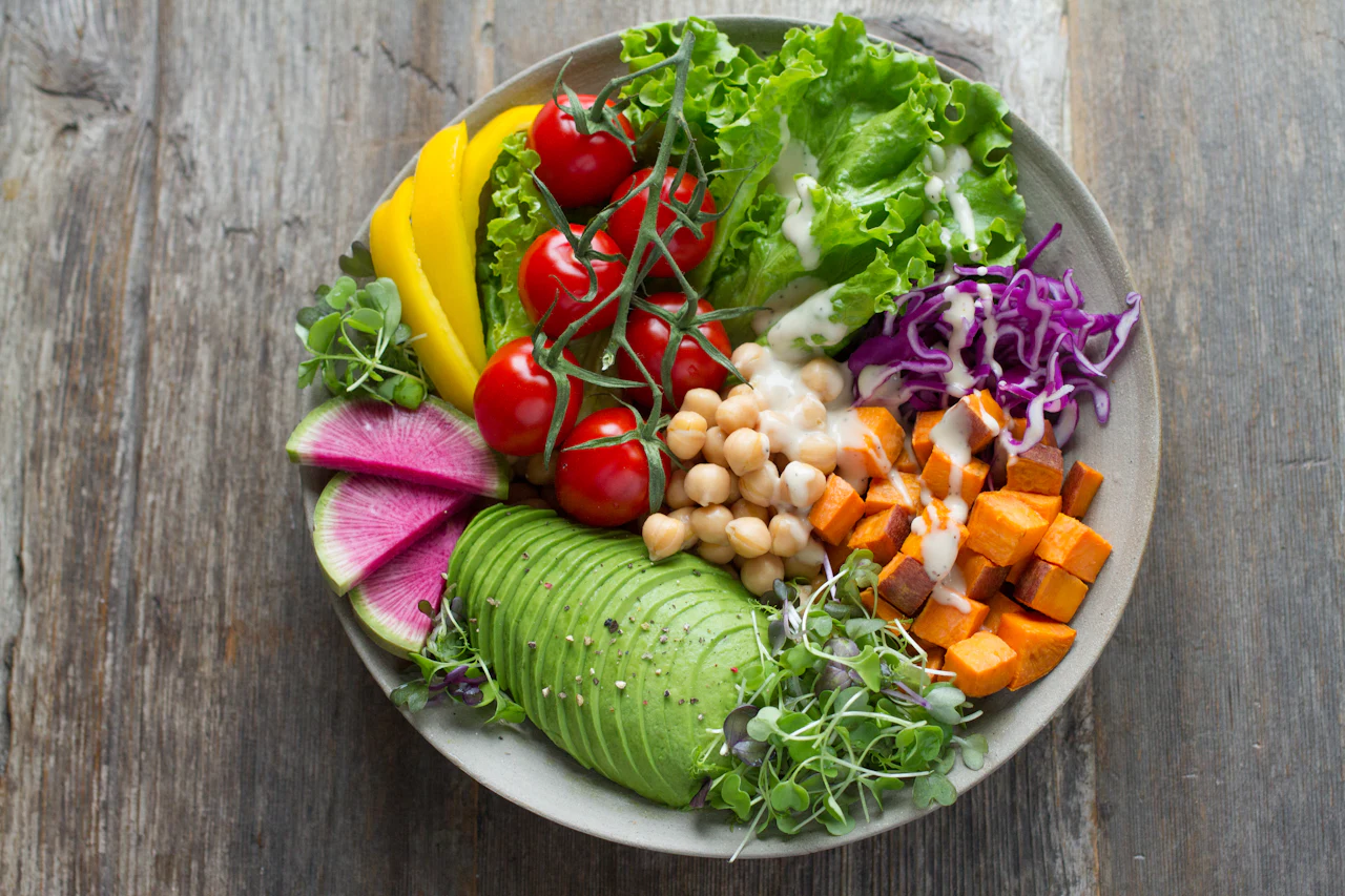 Colorful plate of vegetables and legumes